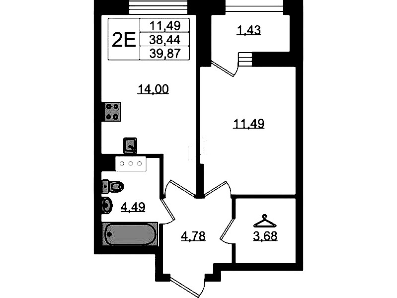1-комнатная квартира 39.87 м², 10/11 эт., ЖК «VEREN NORT Сертолово»